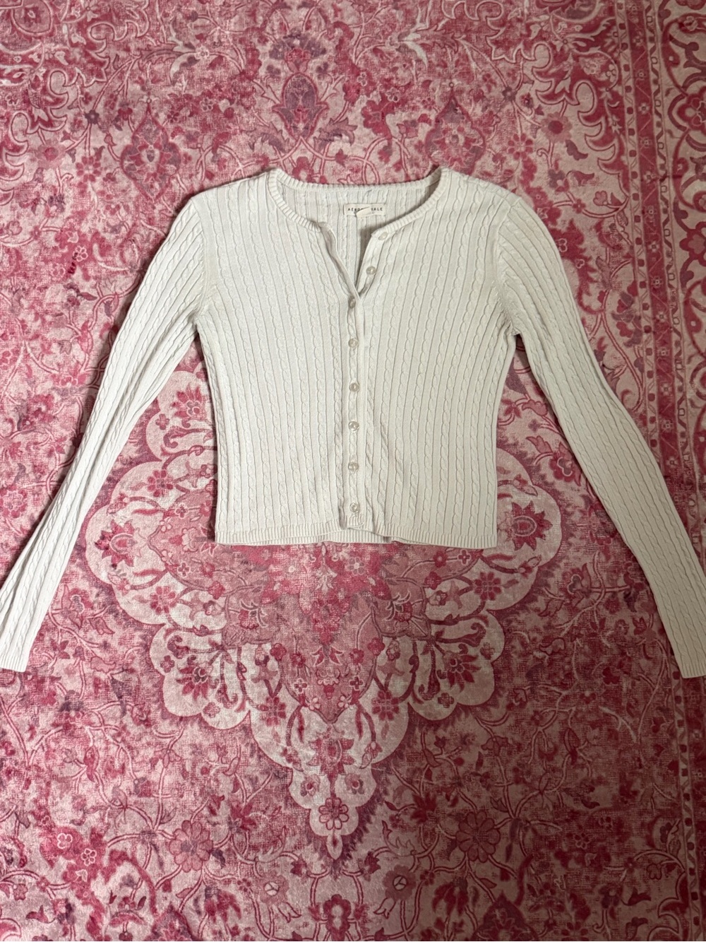 Aeropostale White Rib-Knit Cropped Button-Front Cardigan